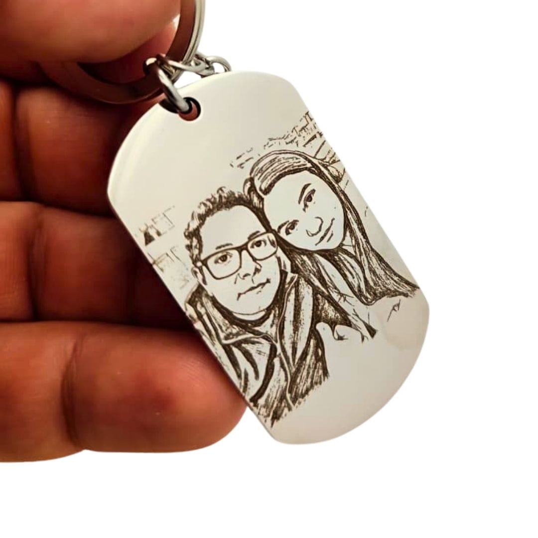 Llavero con Foto Personalizado - Placa Militar Llavero con Fotograbado de Pareja