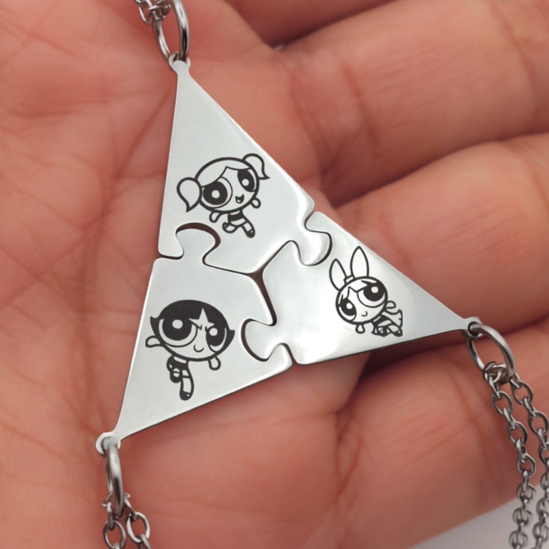 Pack de collares para 3 amigas - Triángulo rompecabezas Pack de collares para tres amigas - triangulo rompecabezas con las chicas super poderosas