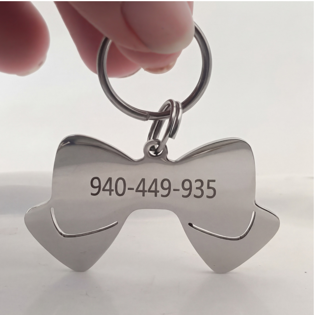 Plaquita para perros en forma de Lazo Plaquita de acero inoxidable para perro lazo